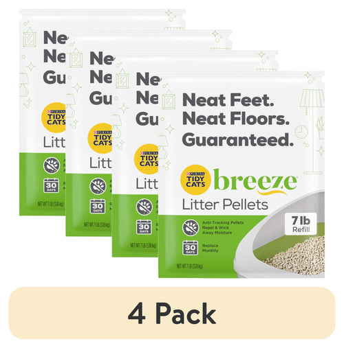 (4 Pack)  Tidy Cats Breeze Unscented 99.9 Percent Dust Free, Multi Cat, Zeolite Pellet Cat Litter Refill