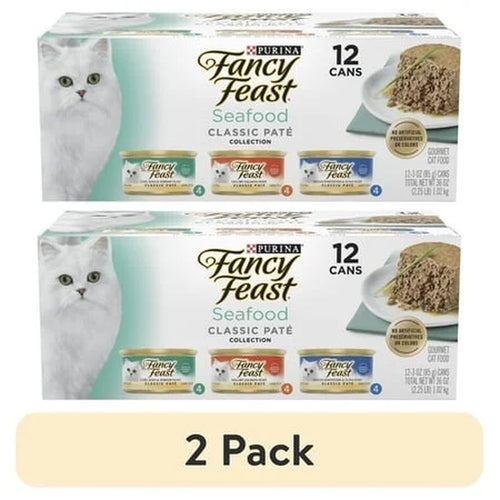 (2 Pack)   Seafood Classic Pate Collection Grain Free Wet Cat Food Pate Variety Pack, 3 Oz Cans (12 Pack)